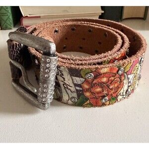 Vintage Y2K Ed Hardy Japanese Tattoos Leather Belt 41” Studded Unisex